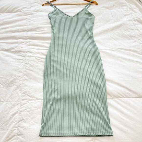 NWOT SHEIN Green Ribbed Bodycon Slip Dress Women’s Small Spaghetti Strap Midi - Picture 6 of 6